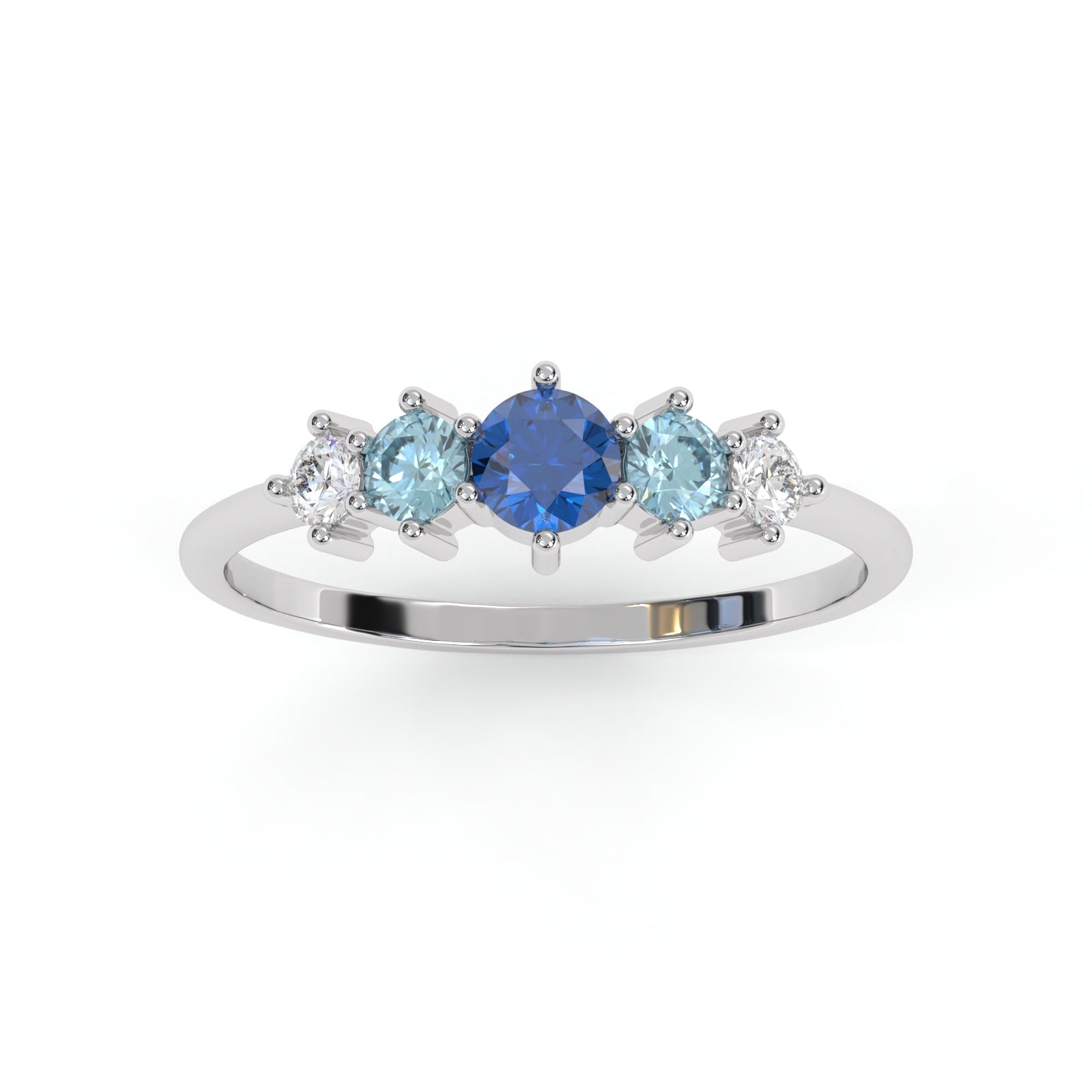 Bague Éclosion Or blanc Saphir, Aigue-marines et Diamants