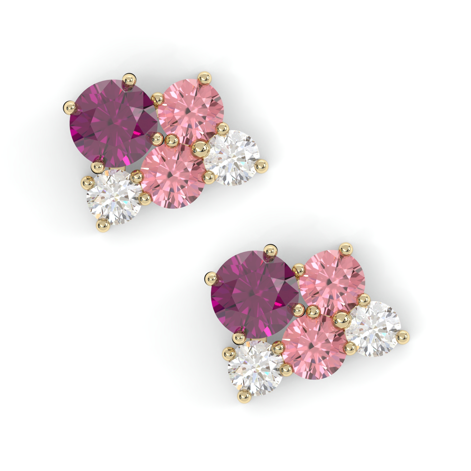 Boucles d'oreilles Bourgeon - Or jaune - Grenat Rhodolite, tourmalines roses et diamants