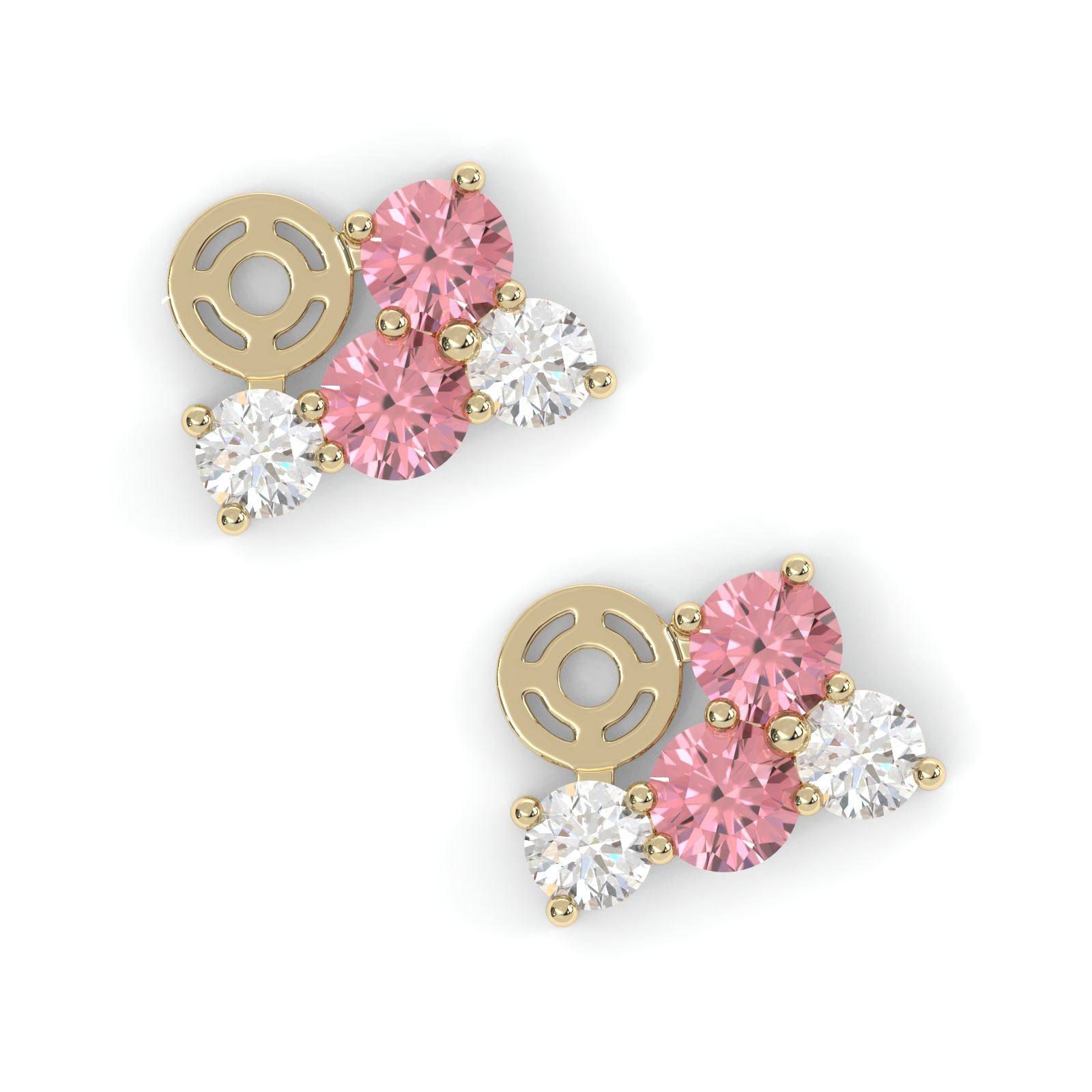 Boucles d'oreilles Bourgeon - Or jaune - Grenat Rhodolite, tourmalines roses et diamants