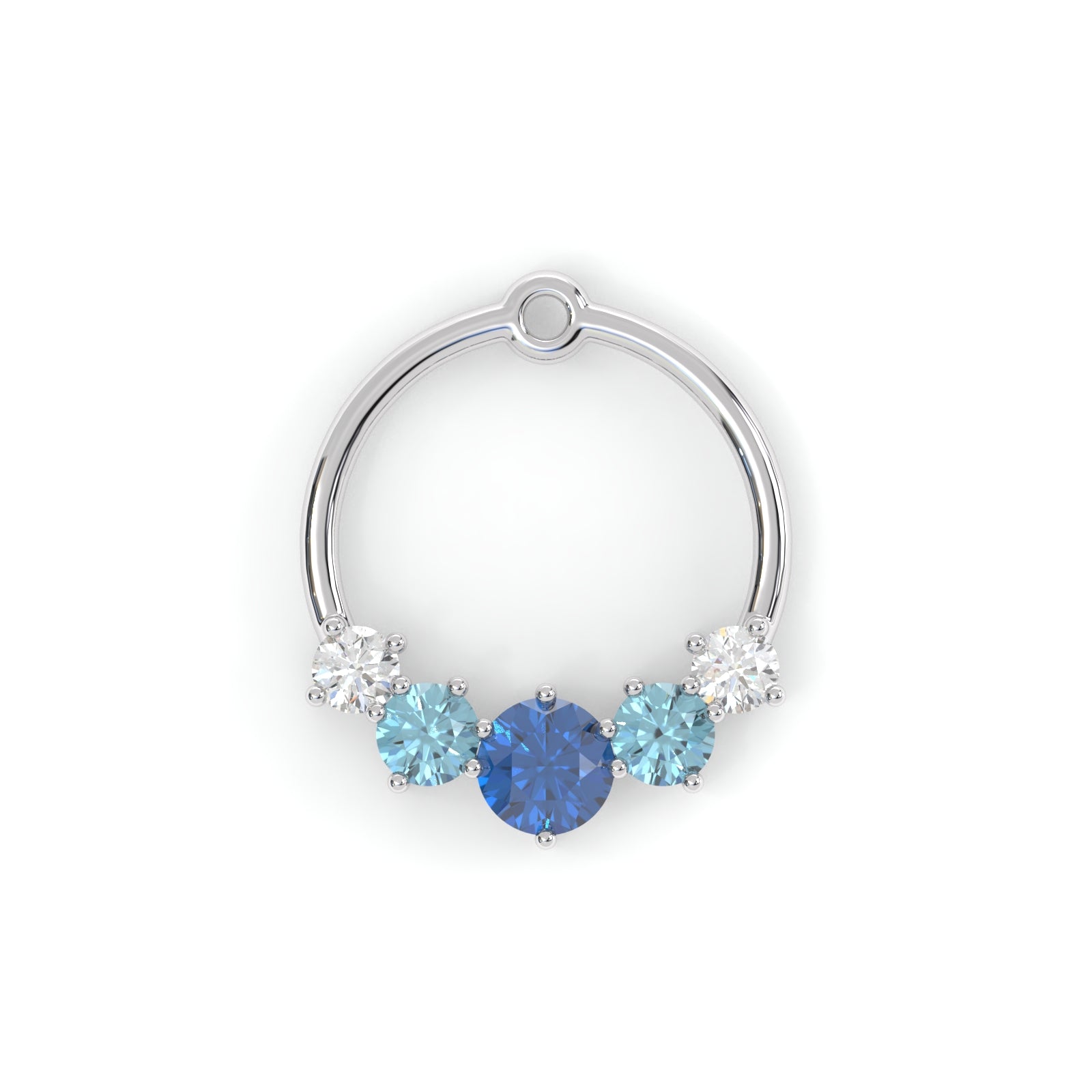 Boucles d'oreilles Couronne - Or blanc - Saphir, aigue-marines et diamants