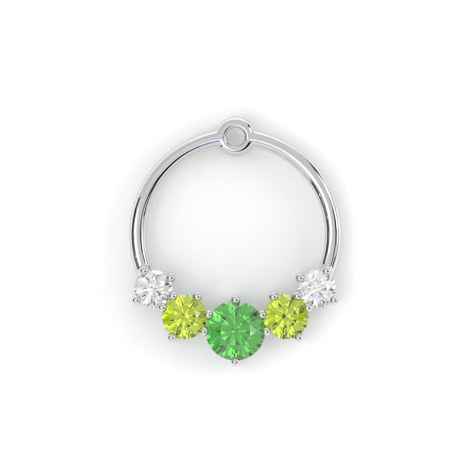 Boucles d'oreilles Couronne - Or blanc - Grenat tsavorite, péridots et diamants