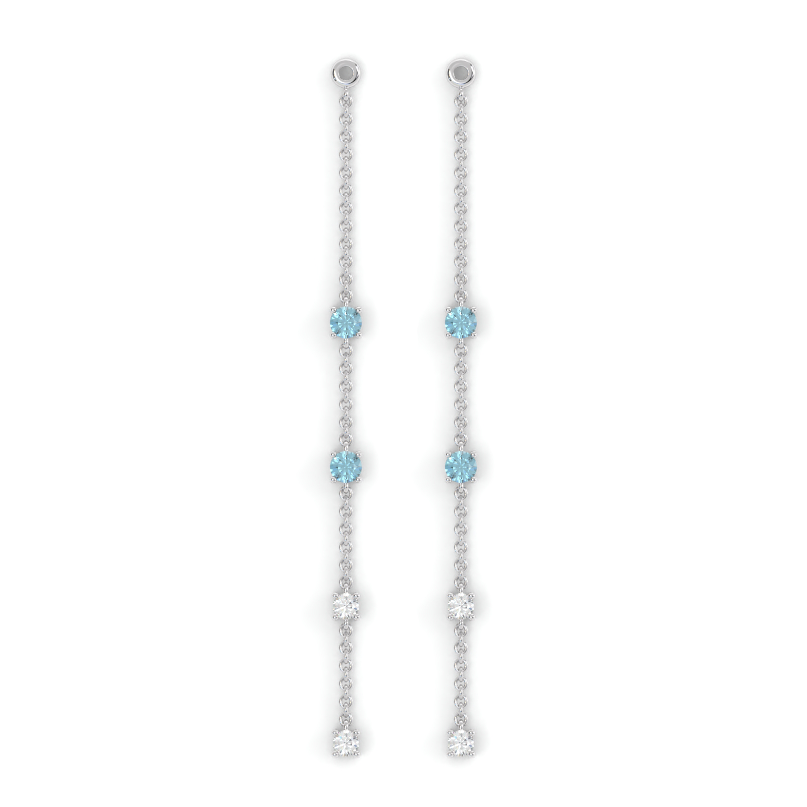 Boucles d'oreilles Floraison Suspendue - Or blanc - Saphir, aigue-marines et diamants