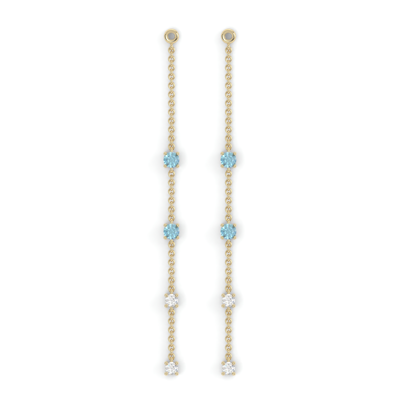 Boucles d'oreilles Floraison Suspendue - Or jaune - Saphir, aigue-marines et diamants