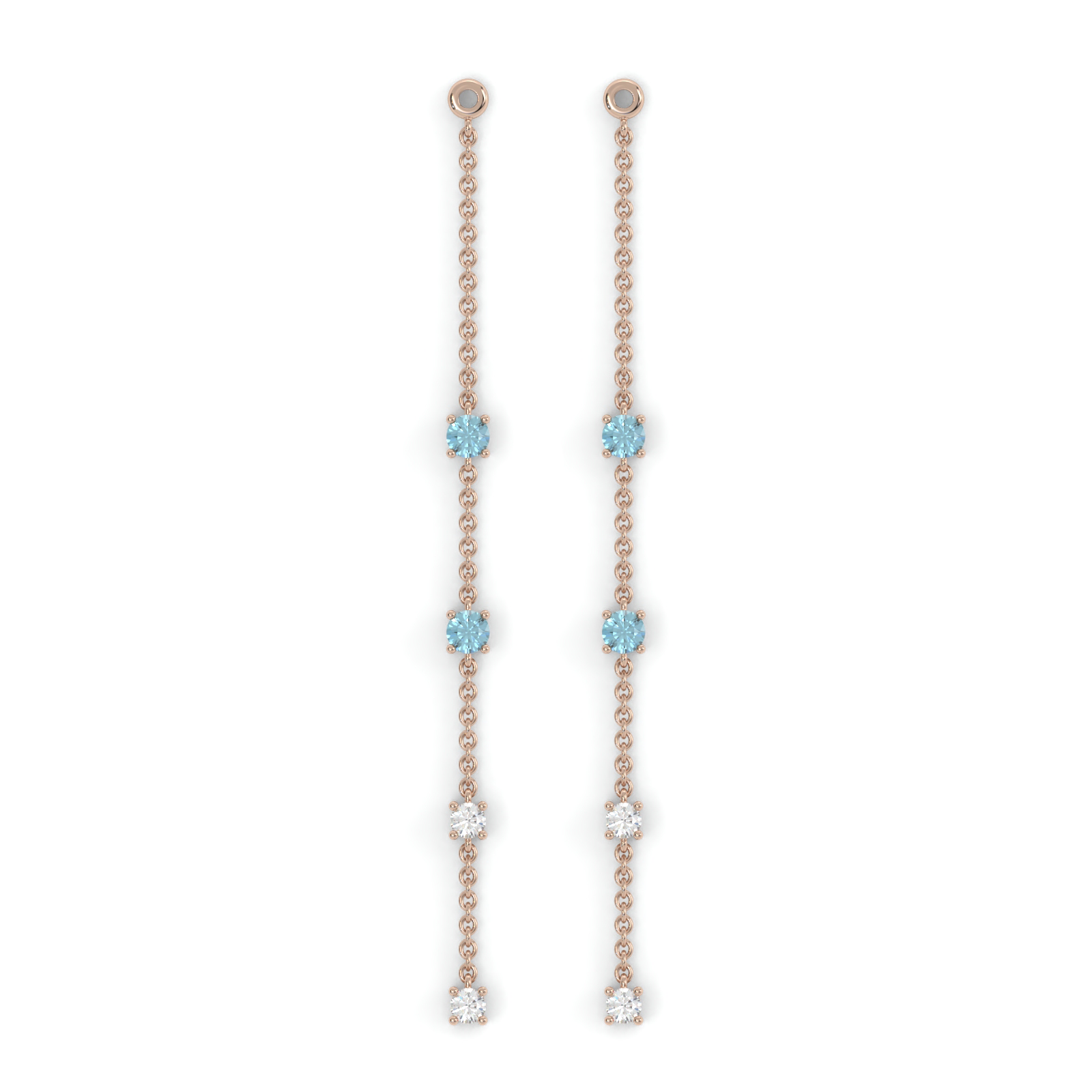 Boucles d'oreilles Floraison Suspendue - Or rose - Saphir, aigue-marines et diamants