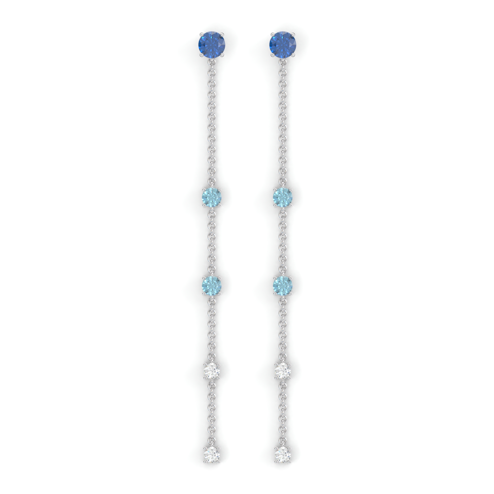 Boucles d'oreilles Floraison Suspendue - Or blanc - Saphir, aigue-marines et diamants