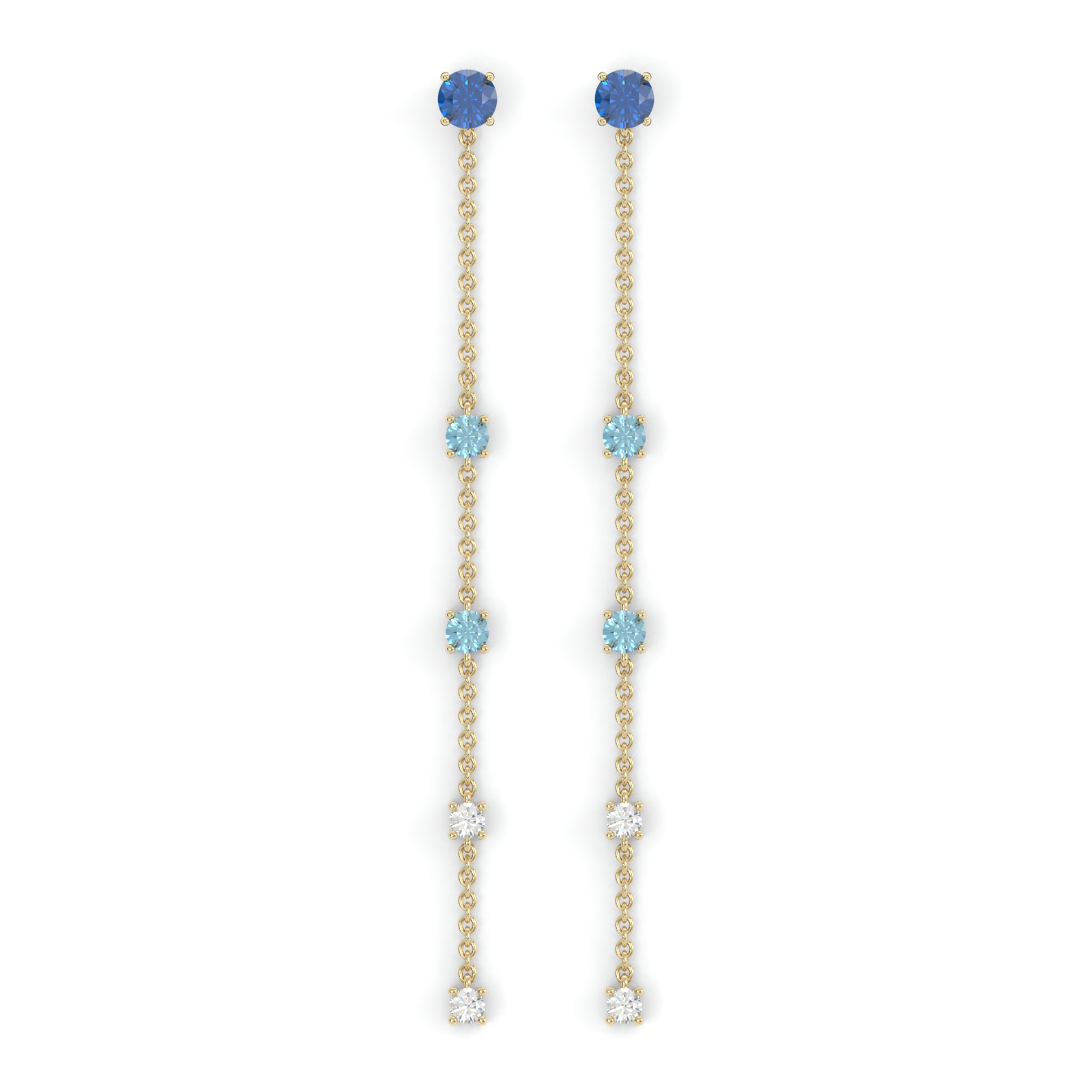 Boucles d'oreilles Floraison Suspendue - Or jaune - Saphir, aigue-marines et diamants