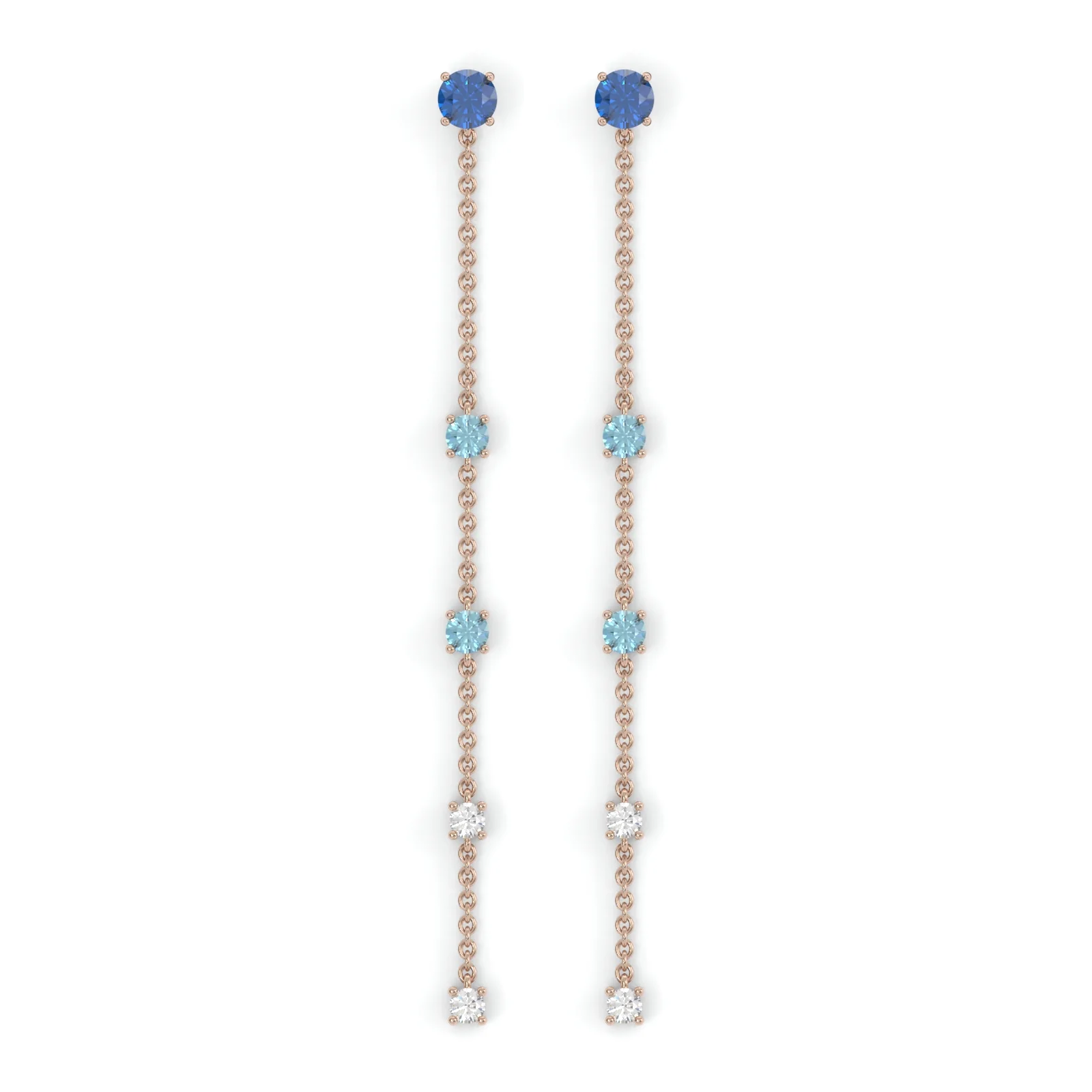 Boucles d'oreilles Floraison Suspendue - Or rose - Saphir, aigue-marines et diamants