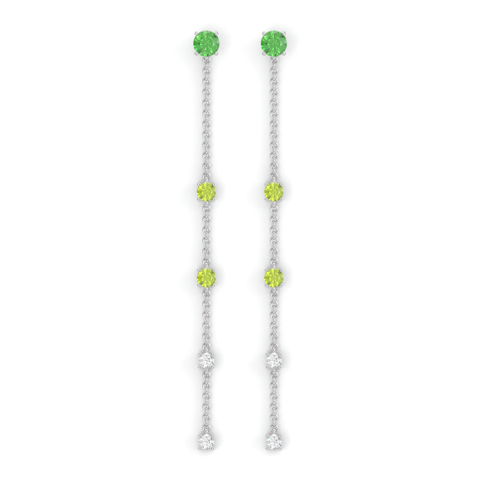 Boucles d'oreilles Floraison Suspendue - Collection Eclosion - Or blanc - Grenat tsavorite, péridots et diamants