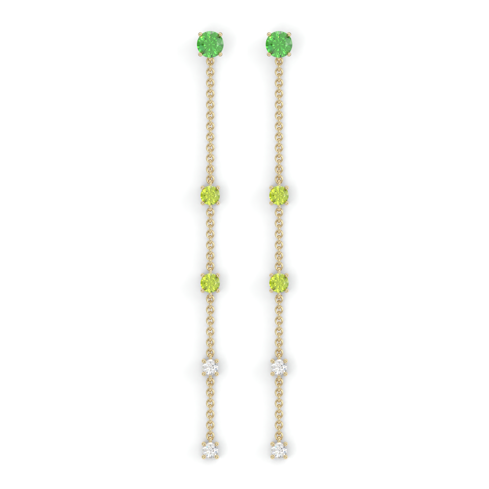 Boucles d'oreilles Floraison Suspendue - Or jaune - Grenat tsavorite, péridots et diamants