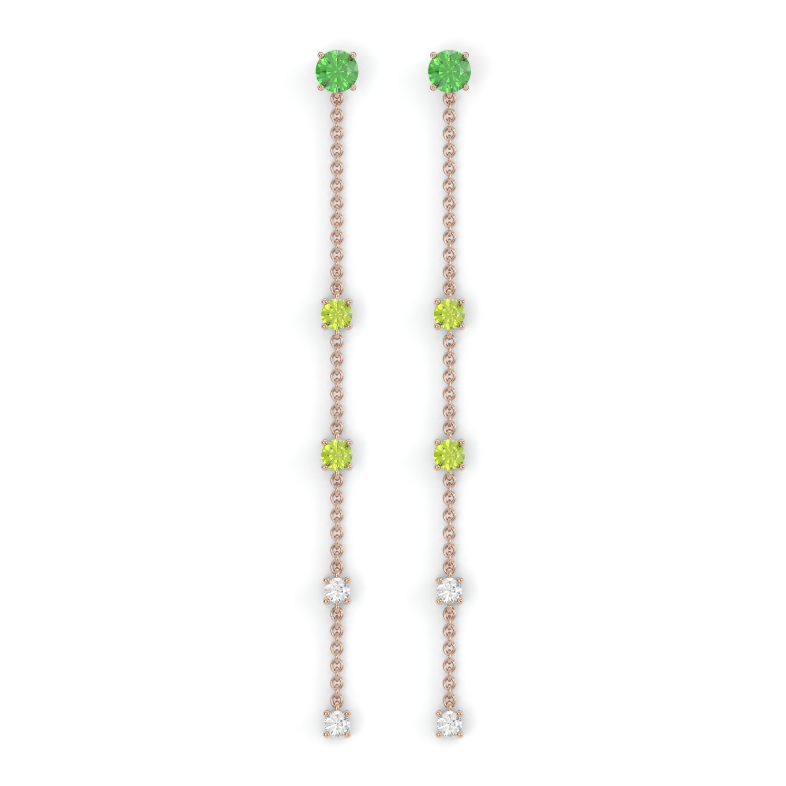 Boucles d'oreilles Floraison Suspendue - Or rose - Grenat tsavorite, péridots et diamants