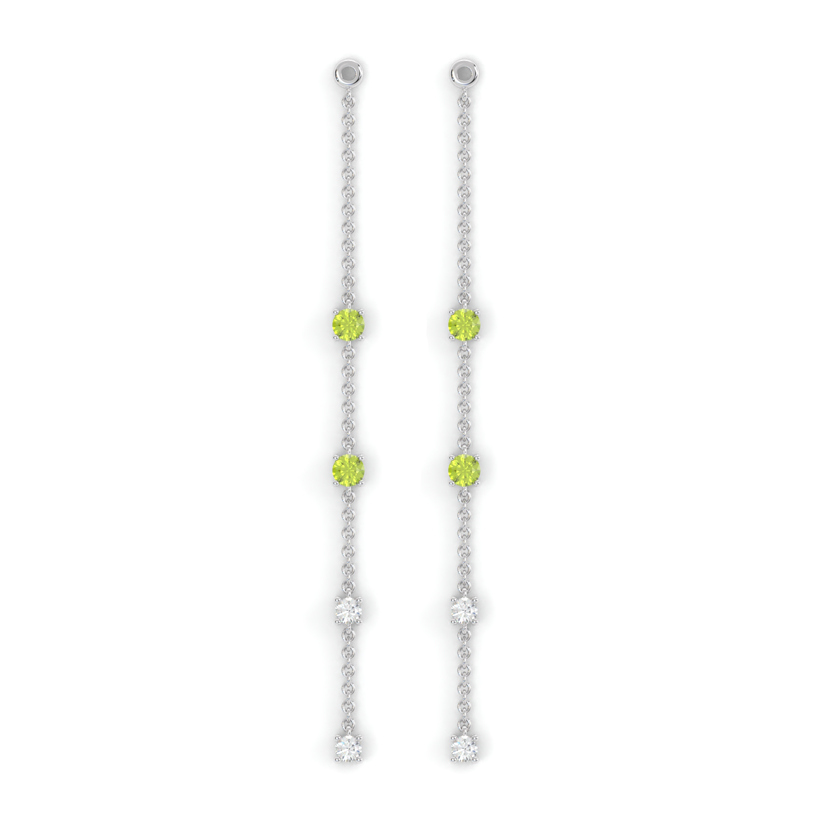Boucles d'oreilles Floraison Suspendue - Collection Eclosion - Or blanc - Grenat tsavorite, péridots et diamants