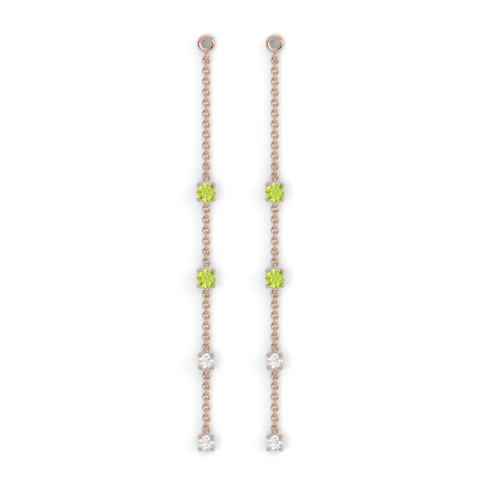 Boucles d'oreilles Floraison Suspendue - Or rose - Grenat tsavorite, péridots et diamants