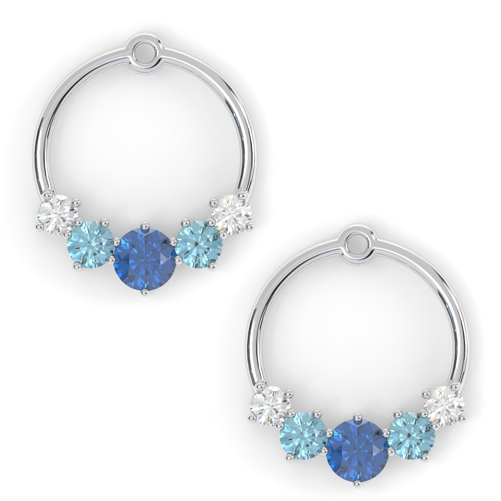 Boucles d'oreilles Couronne - Or blanc - Saphir, aigue-marines et diamants