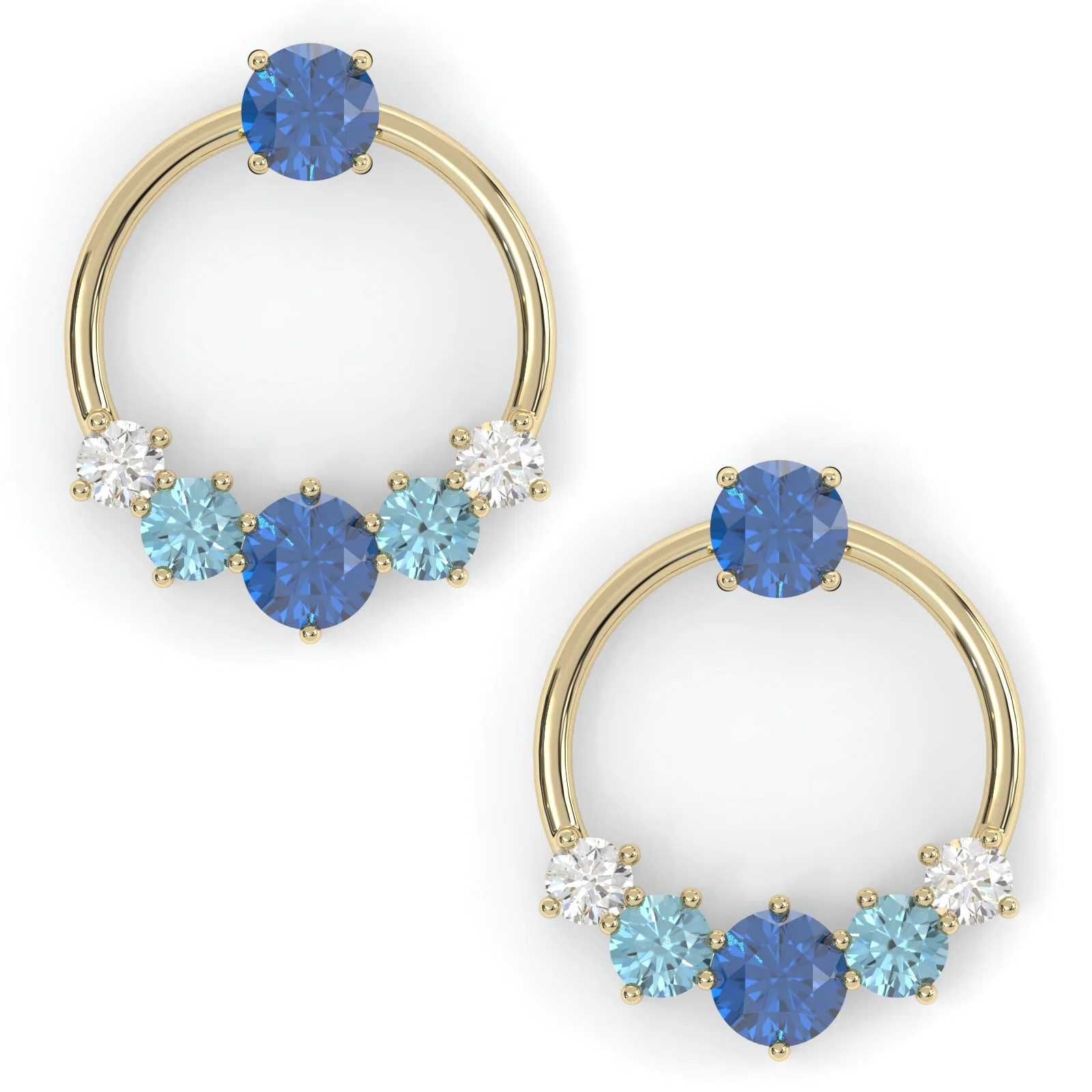 Boucles d'oreilles Couronne - Or jaune - Saphir, aigue-marines et diamants