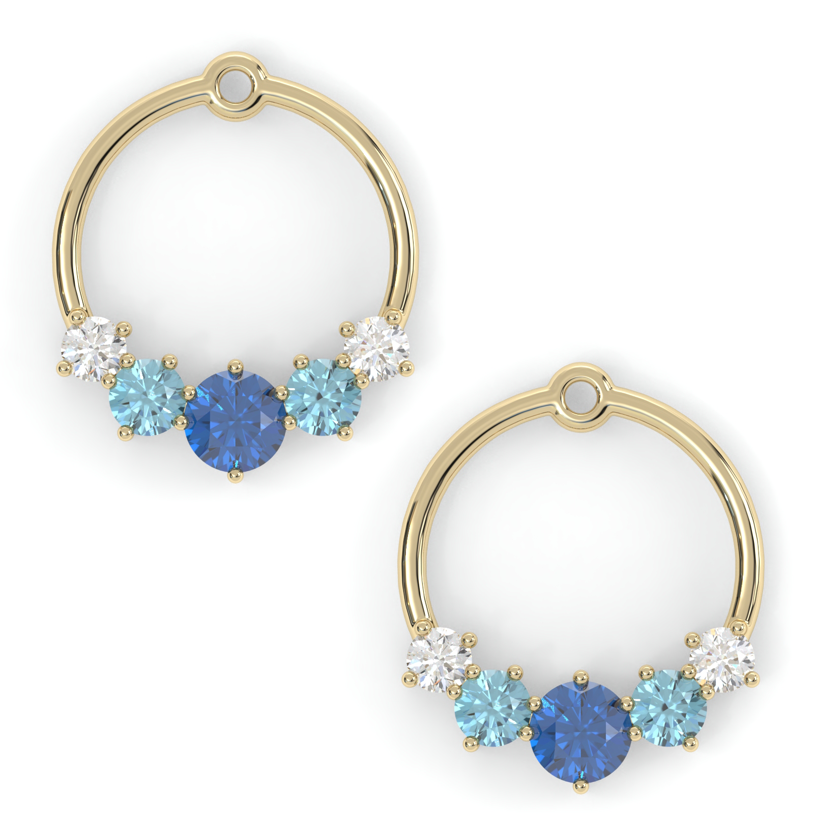 Boucles d'oreilles Couronne - Or jaune - Saphir, aigue-marines et diamants