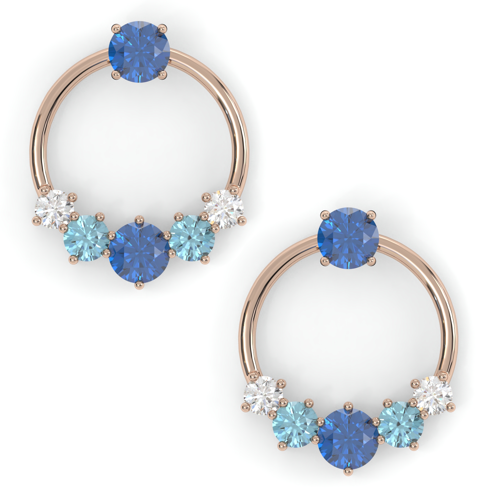 Boucles d'oreilles Couronne - Or rose - Saphir, aigue-marines et diamants