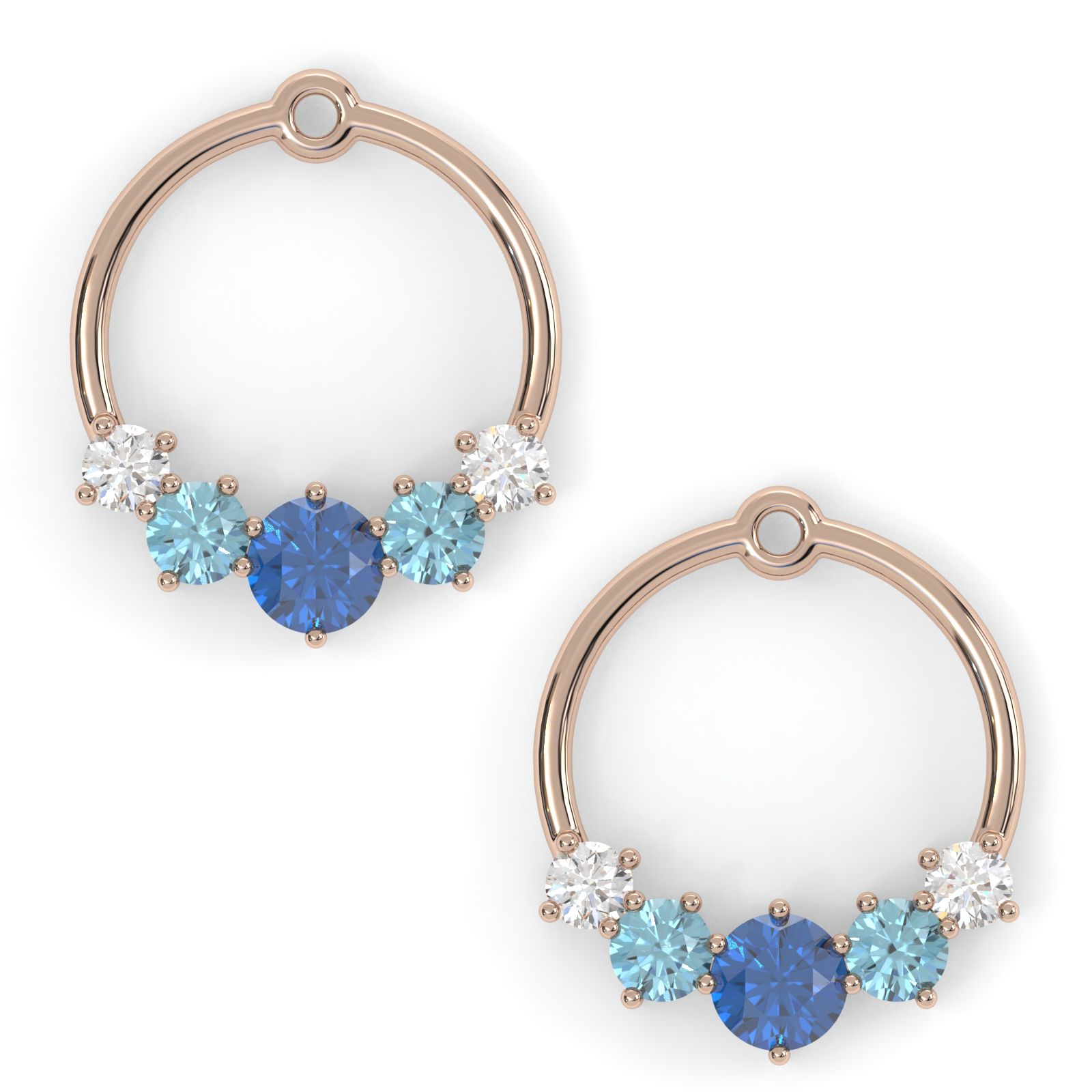 Boucles d'oreilles Couronne - Or rose - Saphir, aigue-marines et diamants