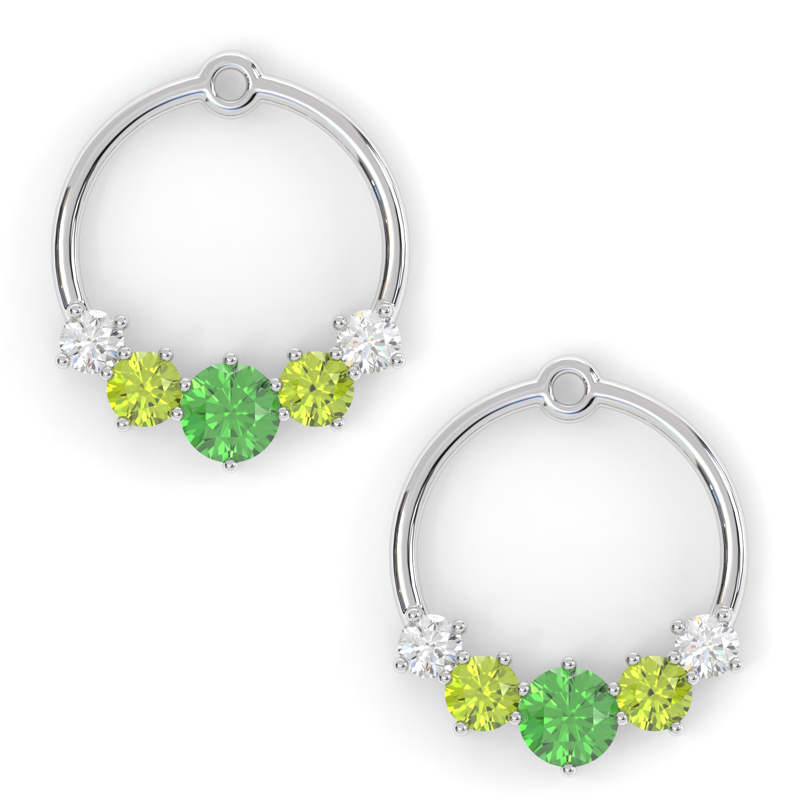 Boucles d'oreilles Couronne - Or blanc - Grenat tsavorite, péridots et diamants