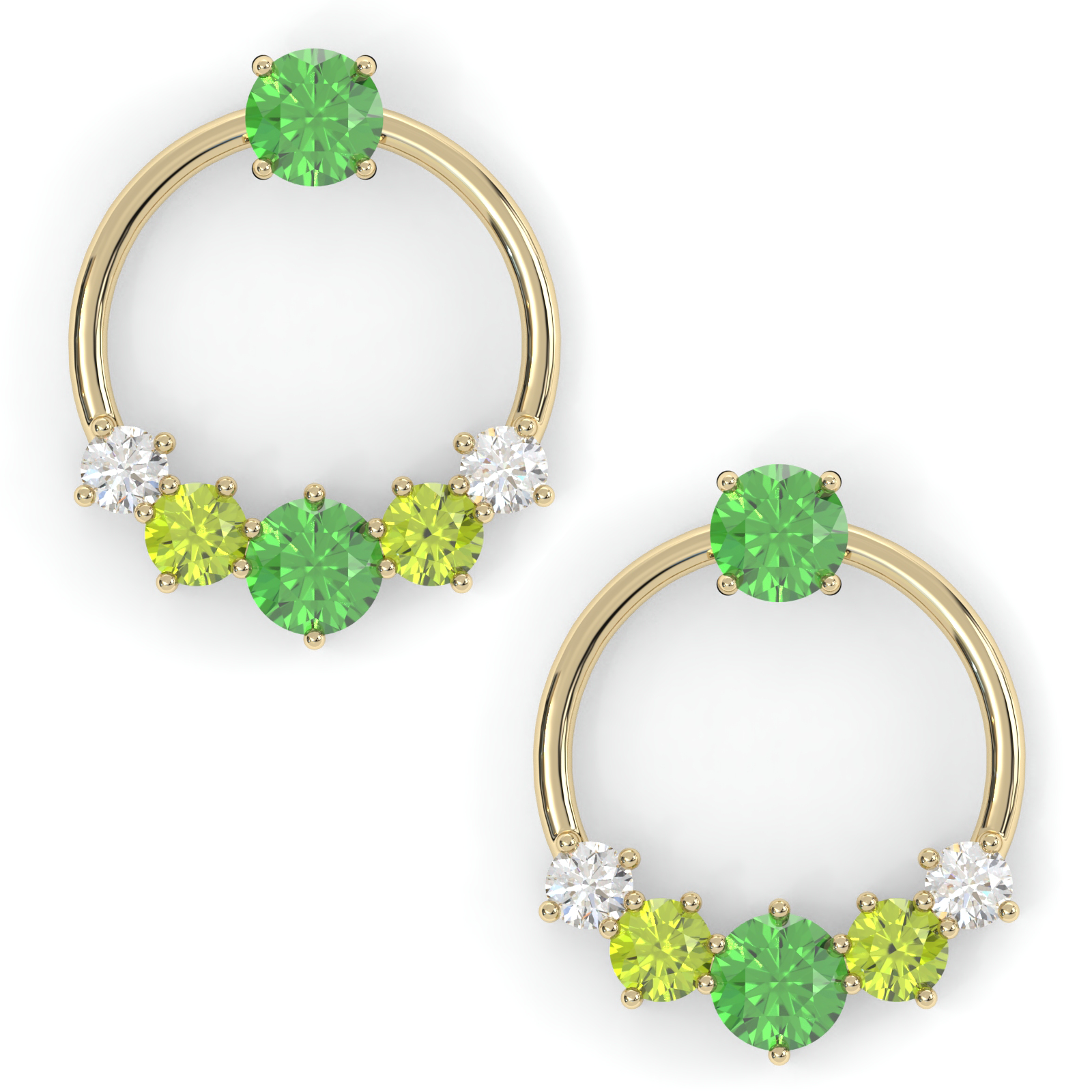 Boucles d'oreilles Couronne - Or jaune - Grenat tsavorite, péridots et diamants
