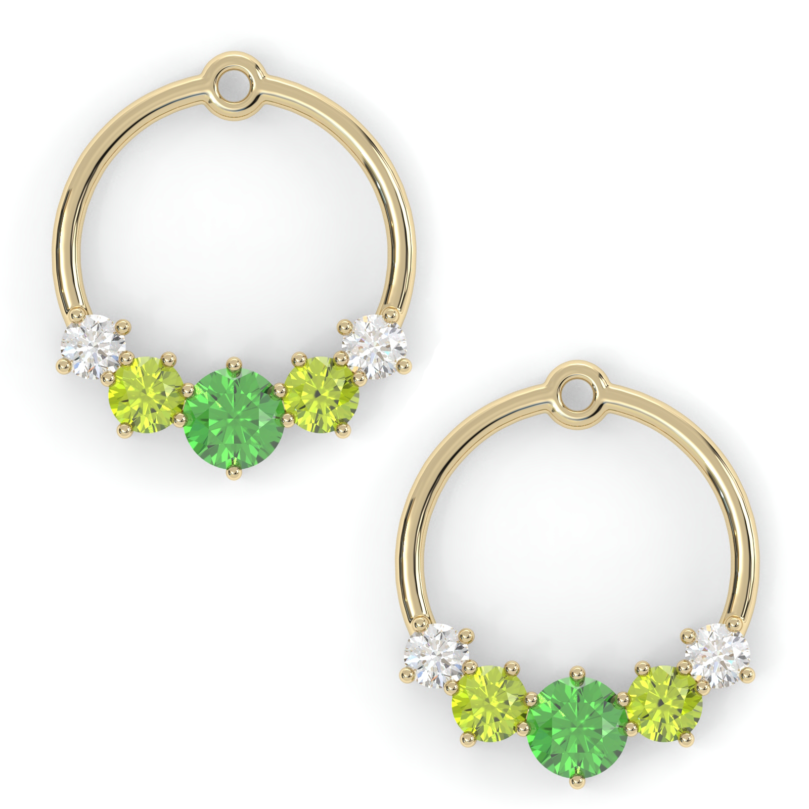 Boucles d'oreilles Couronne - Or jaune - Grenat tsavorite, péridots et diamants