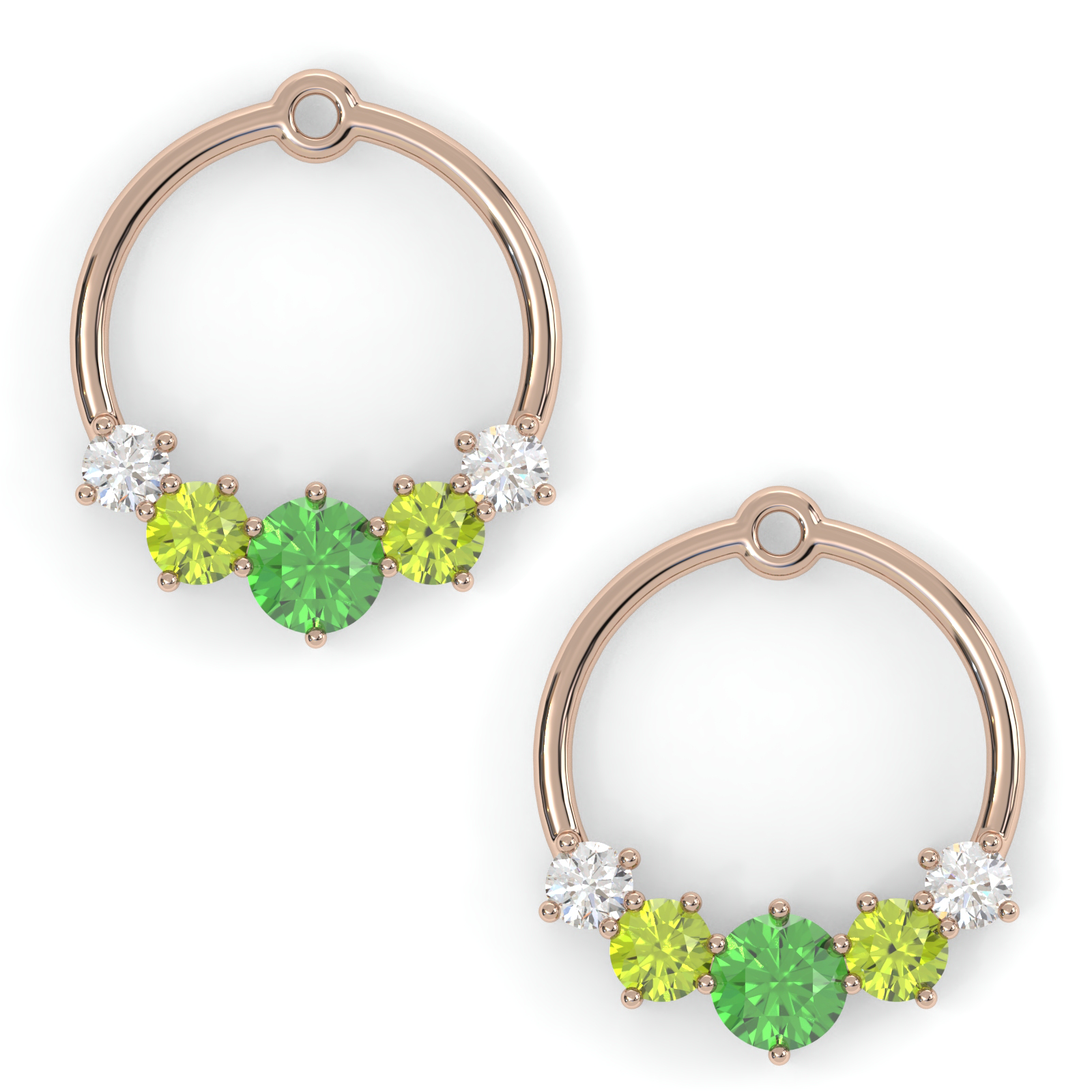 Boucles d'oreilles Couronne - Or rose - Grenat tsavorite, péridots et diamants