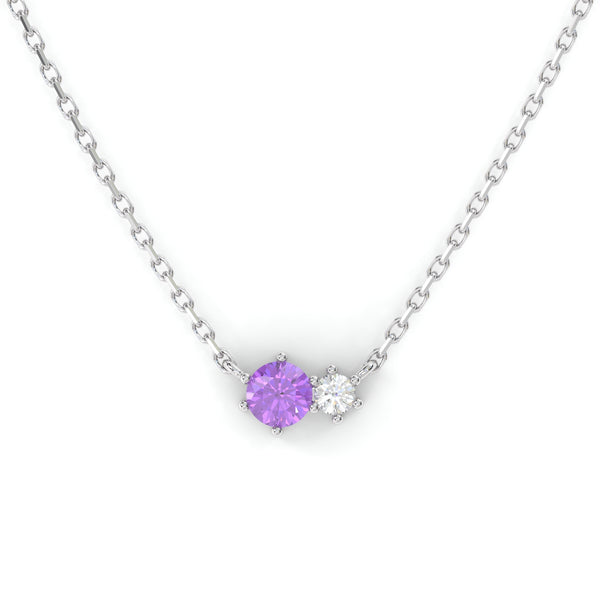 Collier Pendentif Libellule – Améthyste CZ – Plaqué Or Blanc 50cm