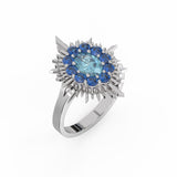 Aura Ring - White Gold - Aquamarine and Sapphires
