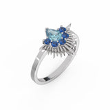 Bague Aura Poire - Or Blanc - Aigue-marine et saphirs