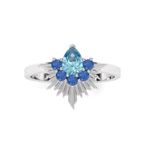 Bague Aura Poire - Or Blanc - Aigue-marine et saphirs