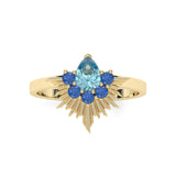 Aura Pear Ring - Yellow Gold - Aquamarine and Sapphires