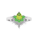 Bague Aura Poire - Or Blanc - Péridot et Grenats Tsavorites