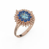 Aura Ring Round - Pink Gold - Aquamarine and Sapphire