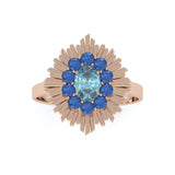 Aura Ring Round - Pink Gold - Aquamarine and Sapphire