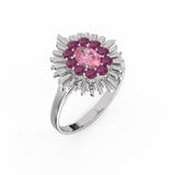 Bague Aura Ronde - Or Blanc- Tourmaline rose et Grenats Rhodolites