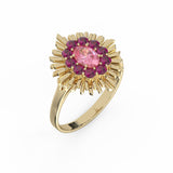 Aura Round Ring - Yellow Gold - Pink Tourmaline and Rhodolite Garnets