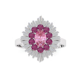 Bague Aura Ronde - Or Blanc- Tourmaline rose et Grenats Rhodolites