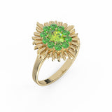 Ring Aura Round - Yellow Gold - Peridot and Tsavorite Garnets