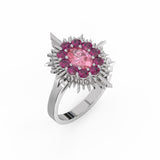 Bague Aura - Or Blanc - Tourmaline rose et Grenats Rhodolites