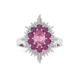 Bague Aura - Or Blanc - Tourmaline rose et Grenats Rhodolites