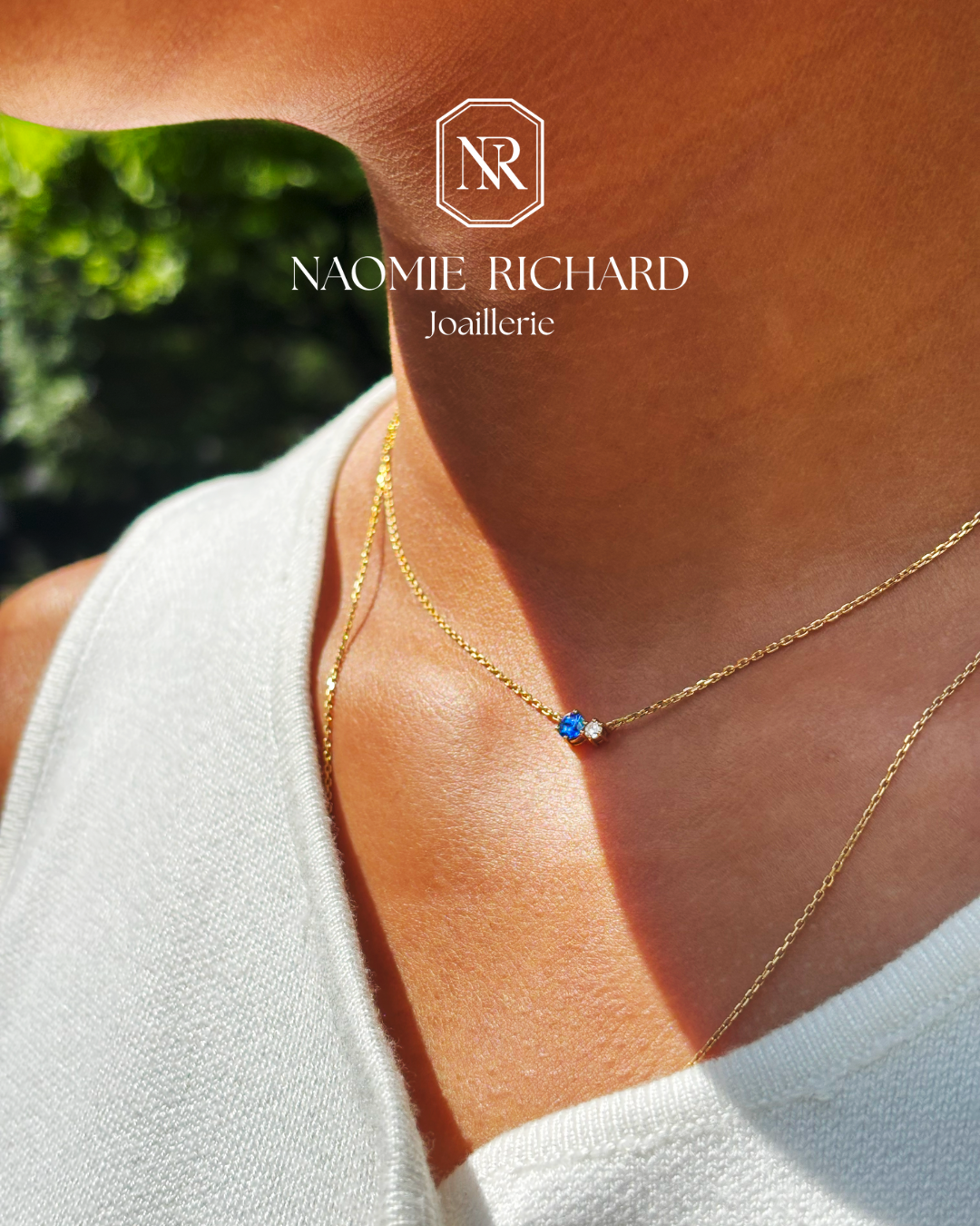 Collier En Or Blanc 18 Carats Avec Saphir Et Diamants - Poids 2.70g - Occasion