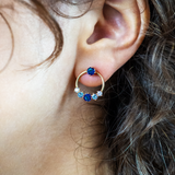 Boucles d'oreilles Couronne - Or jaune - Saphir, aigue-marines et diamants