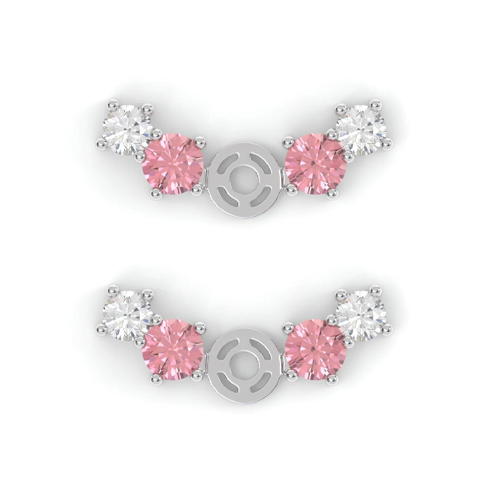Boucles d'oreilles Brindille - Or blanc - Grenat Rhodolite, tourmalines roses et diamants