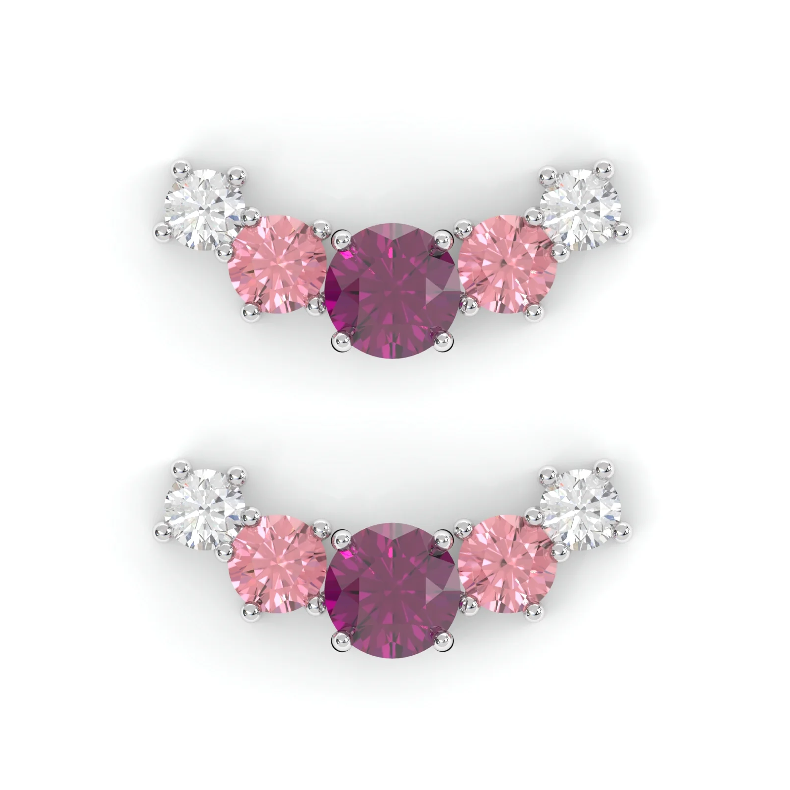Boucles d'oreilles Brindille - Or blanc - Grenat Rhodolite, tourmalines roses et diamants