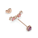 Boucles d'oreilles Brindille - Or rose - Grenat Rhodolite, tourmalines roses et diamants