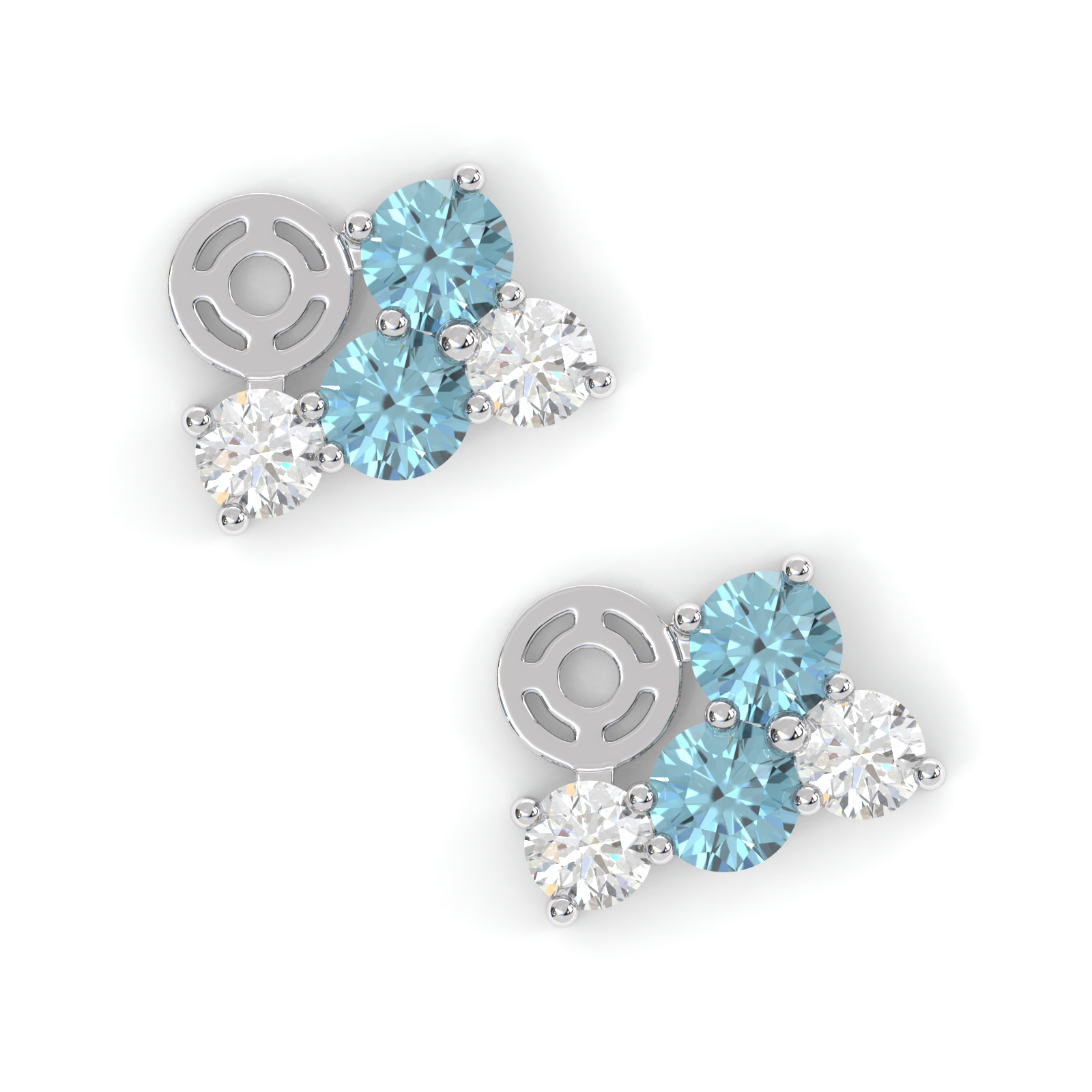Boucles d'oreilles Bourgeon - Or blanc - Saphir, aigue-marines et diamants
