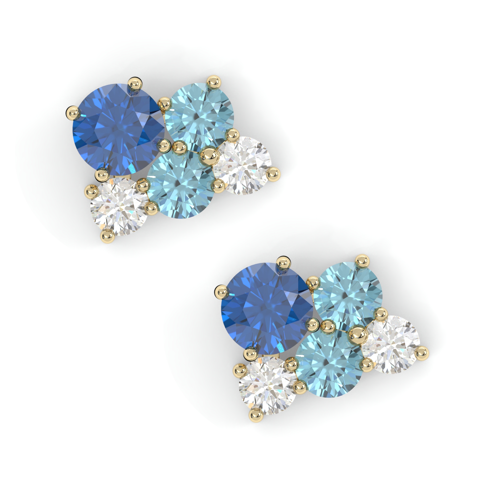 Boucles d'oreilles Bourgeon - Or jaune - Saphir, aigue-marines et diamants