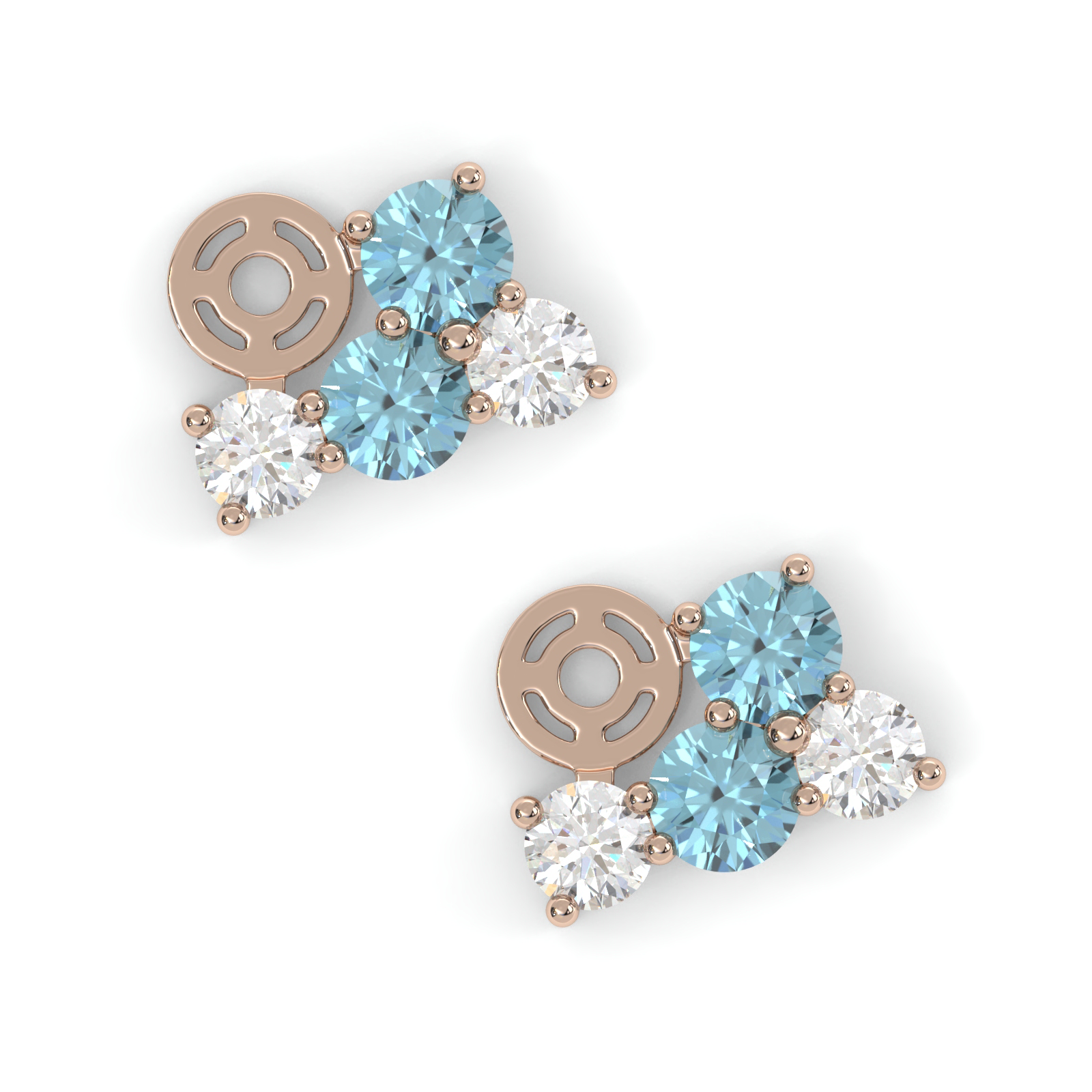 Boucles d'oreilles Bourgeon - Or rose - Saphir, aigue-marines et diamants