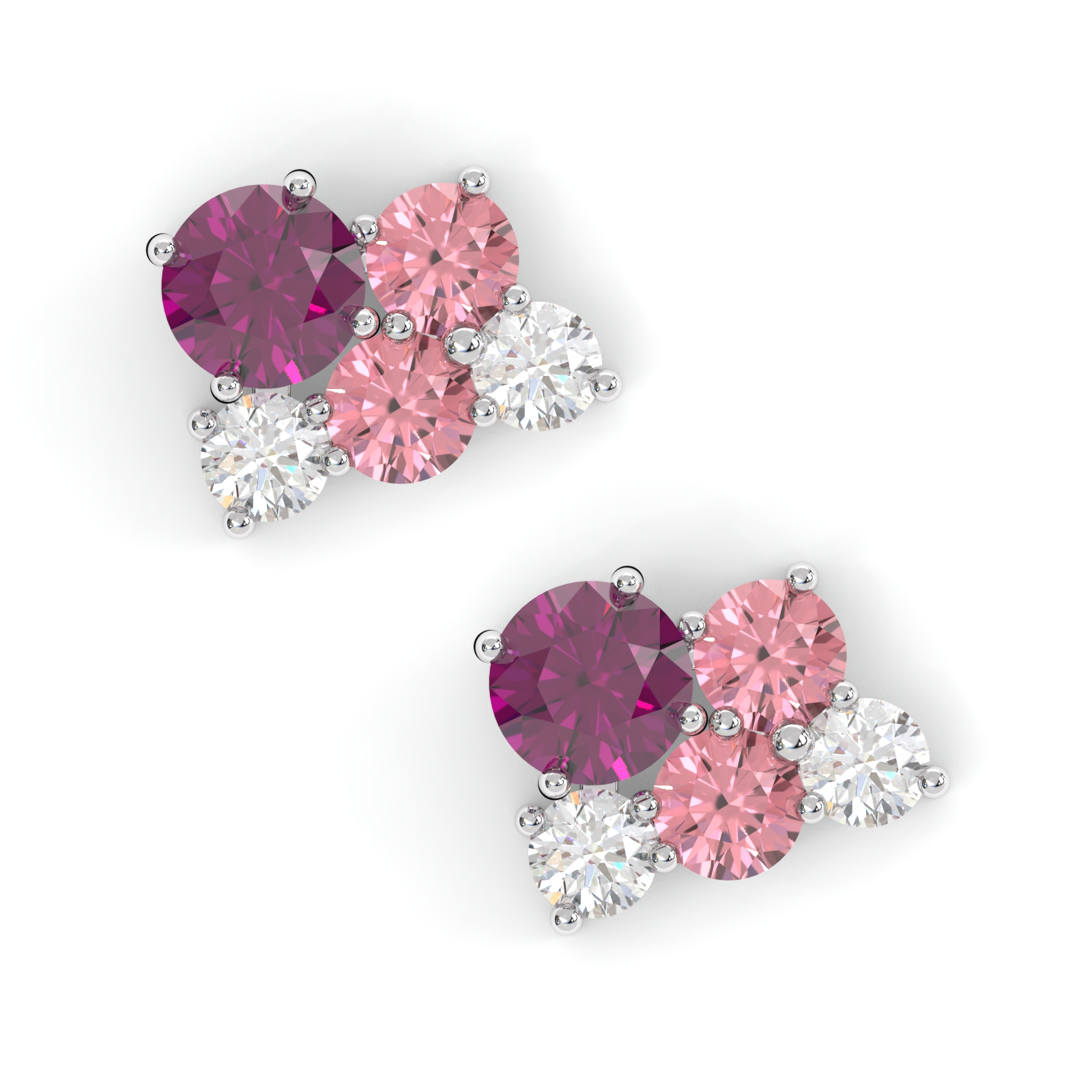 Boucles d'oreilles Bourgeon - Or blanc - Grenat Rhodolite, tourmalines roses et diamants