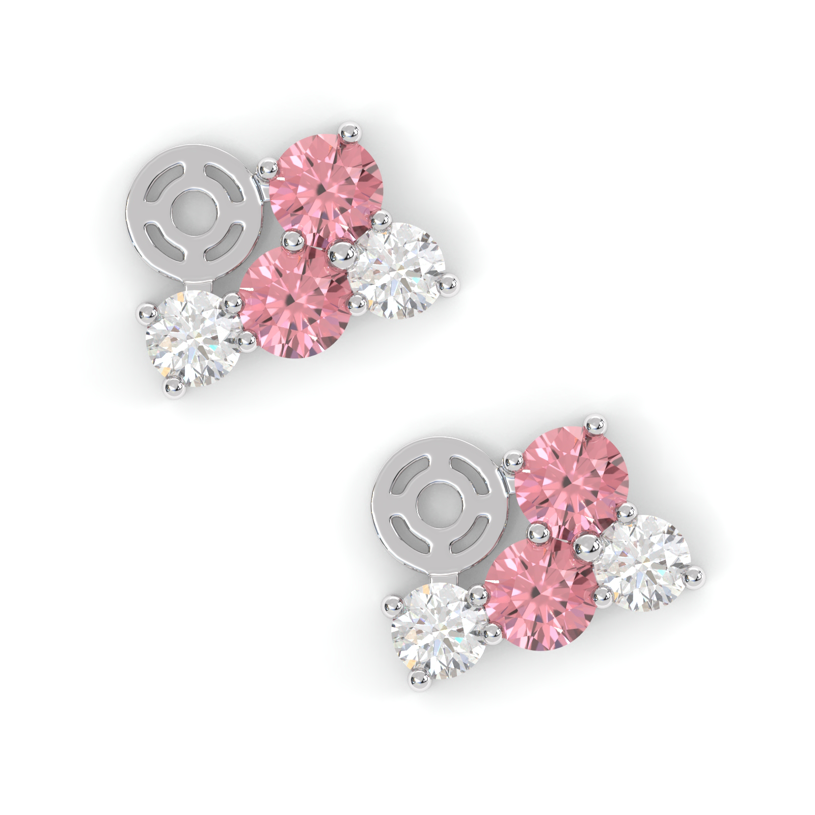 Boucles d'oreilles Bourgeon - Or blanc - Grenat Rhodolite, tourmalines roses et diamants