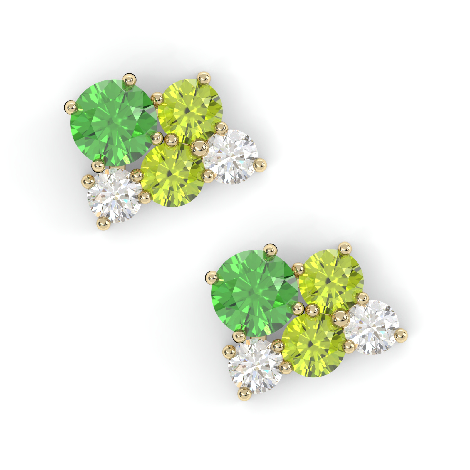 Bourgeon Earrings - Yellow Gold - Tsavorite Garnet, Peridots, and Diamonds
